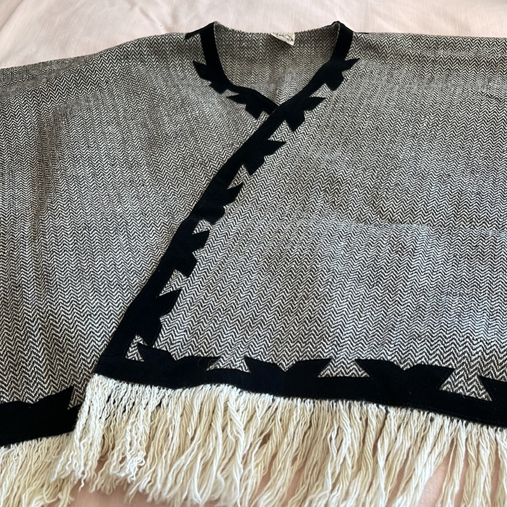 Chaska Tribal Wool & Leather Cape / Poncho